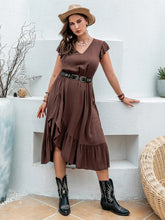 Load image into Gallery viewer, Plus Size Ruffled V-Neck Cap Sleeve Midi Dress
