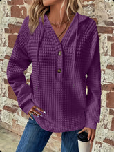 Load image into Gallery viewer, Full Size Texture Button Detail Drawstring Long Sleeve Hoodie
