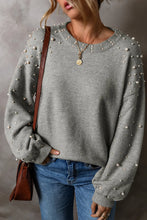 Load image into Gallery viewer, Pearl Detail Round Neck Long Sleeve Sweater
