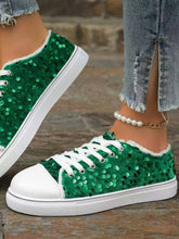 Load image into Gallery viewer, Sequin Round Toe Flat Sneakers
