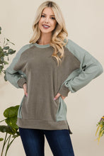 Load image into Gallery viewer, Celeste Full Size High-Low Contrast Round Neck Sweatshirt
