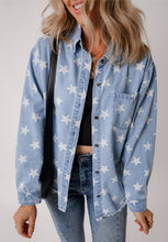 Load image into Gallery viewer, Raw Hem Star Collared Neck Denim Top

