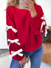 Load image into Gallery viewer, Contrast Bow Round Neck Long Sleeve Sweatshirt
