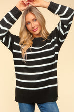 Load image into Gallery viewer, Haptics Full Size Striped Contrast Side Slit Sweater
