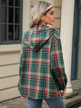 Load image into Gallery viewer, Drawstring Plaid Hooded Long Sleeve Top
