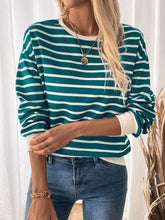 Load image into Gallery viewer, Perfee Striped Contrast Round Neck Long Sleeve Sweatshirt
