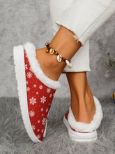 Load image into Gallery viewer, Snowman Print Flat Slippers with Faux Fur
