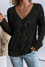 Load image into Gallery viewer, Openwork V-Neck Long Sleeve Sweater
