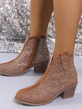 Load image into Gallery viewer, Rhinestone Point Toe Block Heel Boots
