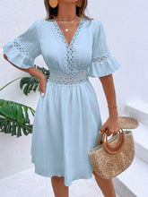 Load image into Gallery viewer, Cutout V-Neck Flounce Sleeve Mini Dress
