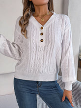 Load image into Gallery viewer, Cable-Knit V-Neck Long Sleeve Sweater
