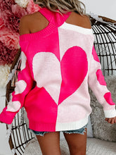 Load image into Gallery viewer, Valentine's Day Heart Turtleneck Cold Shoulder Sweater
