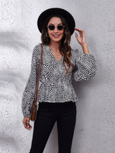 Load image into Gallery viewer, Ruched Printed V-Neck Long Sleeve Blouse
