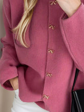 Load image into Gallery viewer, Bow Button Down Round Neck Long Sleeve Cardigan
