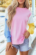 Load image into Gallery viewer, Slit Contrast Round Neck Long Sleeve Sweatshirt
