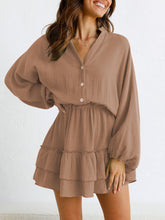 Load image into Gallery viewer, Ruffled Notched Balloon Sleeve Mini Dress
