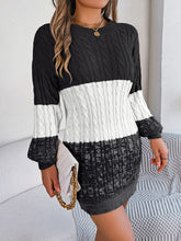 Load image into Gallery viewer, Cable-Knit Round Neck Color Block Sweater Dress
