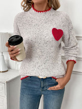 Load image into Gallery viewer, Perfee Contrast Heart Round Neck Long Sleeve Sweater
