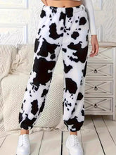 Load image into Gallery viewer, Fuzzy Cow Print Elastic Waist Pants
