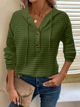Load image into Gallery viewer, Full Size Texture Button Detail Drawstring Long Sleeve Hoodie
