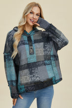 Load image into Gallery viewer, Double Take Full Size Plaid Dropped Shoulder Hoodie
