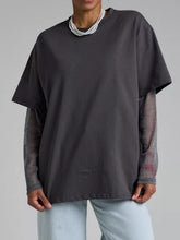 Load image into Gallery viewer, Faux Layered Round Neck Mesh Sleeve Top
