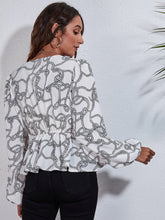 Load image into Gallery viewer, Ruched Printed V-Neck Long Sleeve Blouse
