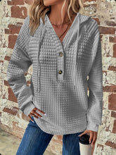 Load image into Gallery viewer, Full Size Texture Button Detail Drawstring Long Sleeve Hoodie
