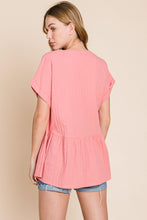 Load image into Gallery viewer, Cotton Bleu by Nu Label Notched Short Sleeve Peplum Top
