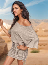 Load image into Gallery viewer, Drawstring One Shoulder Three-Quarter Sleeve Mini Dress
