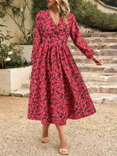 Load image into Gallery viewer, Floral V-Neck Long Sleeve Midi Dress
