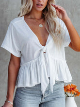 Load image into Gallery viewer, Tied Plunge Short Sleeve Blouse
