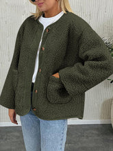 Load image into Gallery viewer, Contrast Button Up Sherpa Jacket with Pockets
