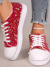 Load image into Gallery viewer, Sequin Round Toe Flat Sneakers
