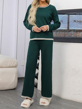 Load image into Gallery viewer, Contrast Trim Round Neck Top and Pants Sweater Set
