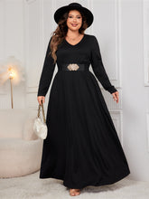 Load image into Gallery viewer, Plus Size Cutout V-Neck Long Sleeve Maxi Dress
