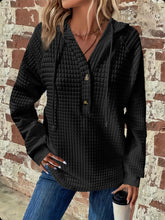 Load image into Gallery viewer, Full Size Texture Button Detail Drawstring Long Sleeve Hoodie
