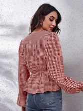 Load image into Gallery viewer, Ruched Printed V-Neck Long Sleeve Blouse
