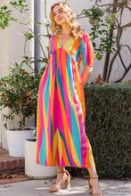 Load image into Gallery viewer, ODDI Full Size Striped Puff Sleeve Wide Leg Jumpsuit
