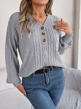 Load image into Gallery viewer, Cable-Knit V-Neck Long Sleeve Sweater
