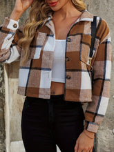 Load image into Gallery viewer, Plaid Collared Neck Cropped Jacket
