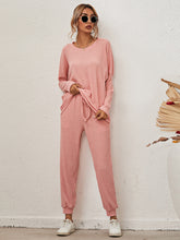 Load image into Gallery viewer, Full Size Round Neck Dropped Shoulder Top and Joggers Lounge Set
