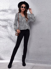 Load image into Gallery viewer, Ruched Printed V-Neck Long Sleeve Blouse
