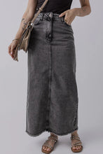 Load image into Gallery viewer, Raw Hem Midi Denim Skirt with Pockets
