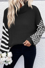 Load image into Gallery viewer, Checkered Striped Turtleneck Long Sleeve Sweater
