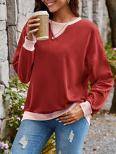 Load image into Gallery viewer, Contrast Round Neck Long Sleeve Sweatshirt
