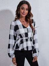 Load image into Gallery viewer, Ruched Printed V-Neck Long Sleeve Blouse
