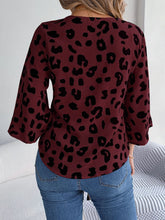 Load image into Gallery viewer, Tied Button Up Leopard V-Neck Blouse
