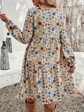 Load image into Gallery viewer, Tiered Floral Round Neck Long Sleeve Dress
