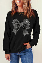 Load image into Gallery viewer, Rhinestone Bow Round Neck Long Sleeve Sweatshirt
